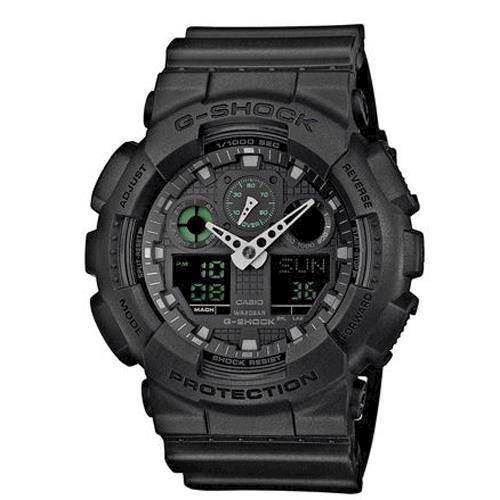 Image of Casio G-Shock sort resin med stål quartz multifunktion (5081) Herre ur, model GA-100MB-1AER